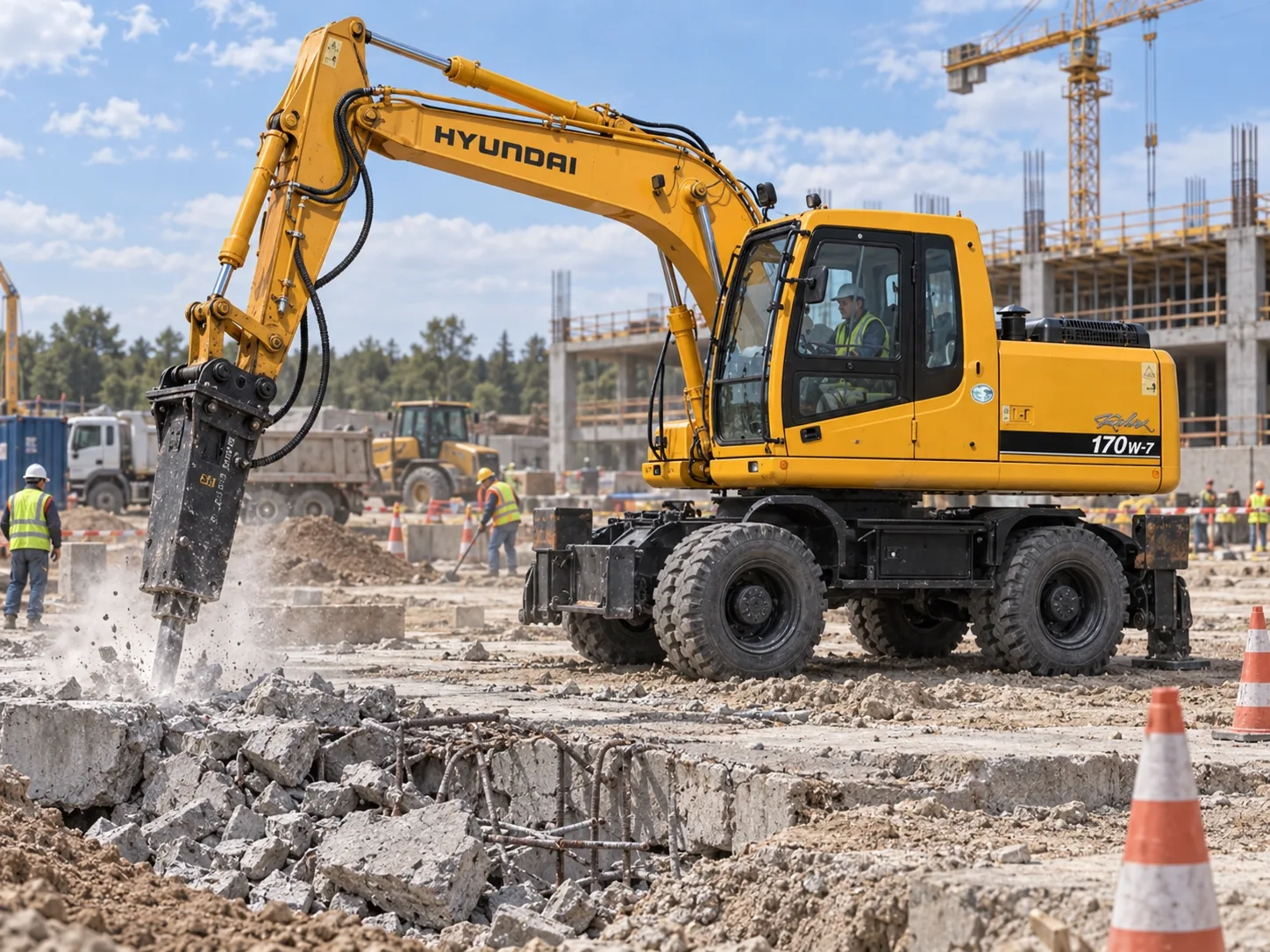 Экскаватор Hyundai R170W-7 с гидромолотом